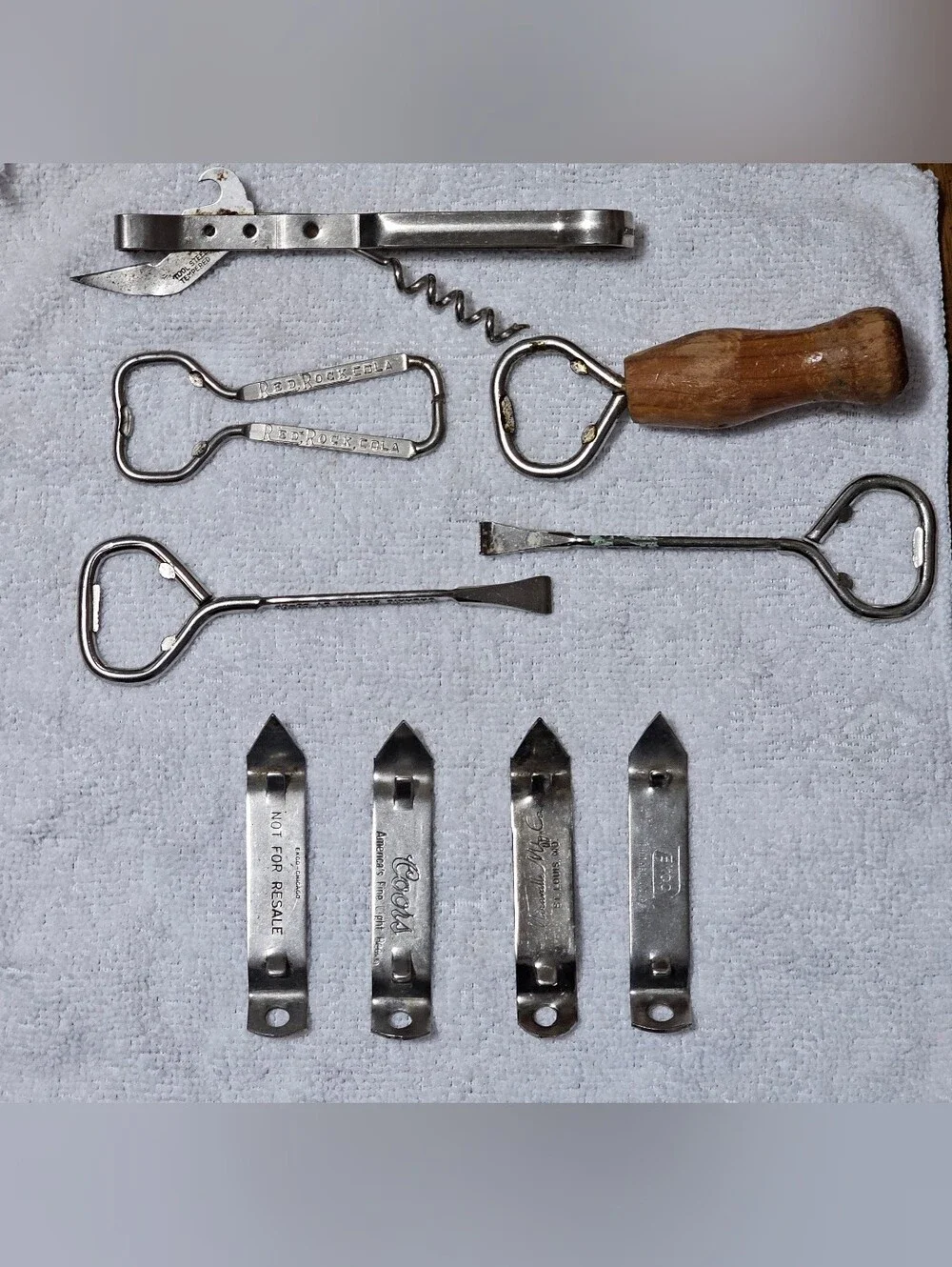 Vtg 9pc Opener Lot Anheuser-Busch Coors Red Rock Cola Bar and Paint Multi-Tools
